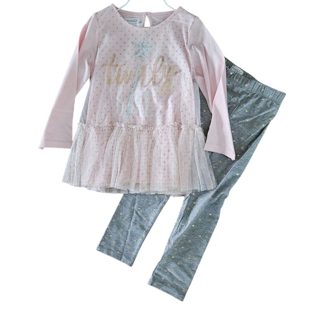 NWT Mud Pie Twirl Tutu & Legging Set | 4T | Pink Gold Star Sequin Outfit